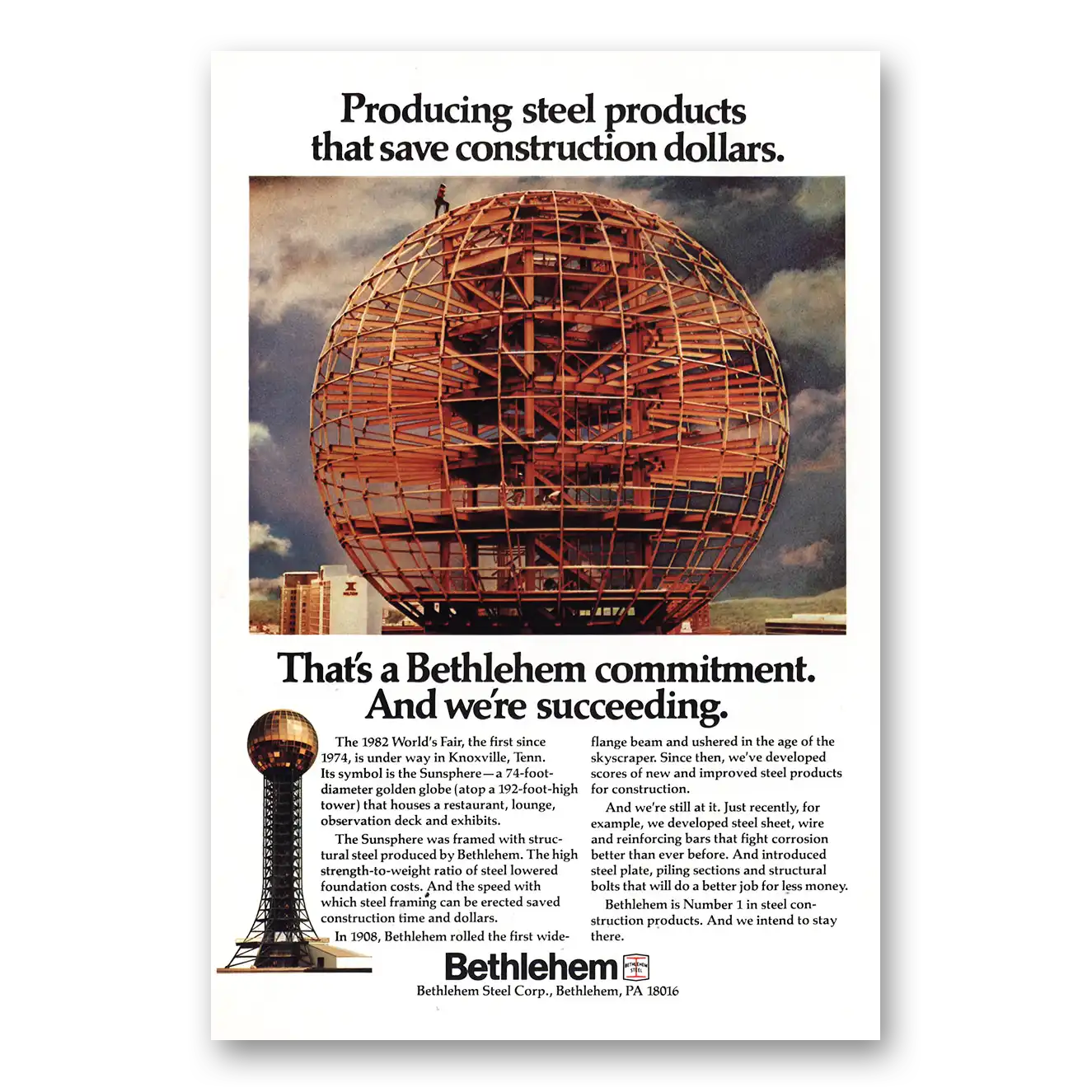 1982 Bethlehem Steel Worlds Fair Knoxville Tennessee Vintage Magazine Print Ad