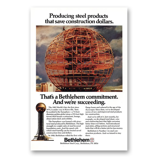 1982 Bethlehem Steel Worlds Fair Knoxville Tennessee Vintage Magazine Print Ad