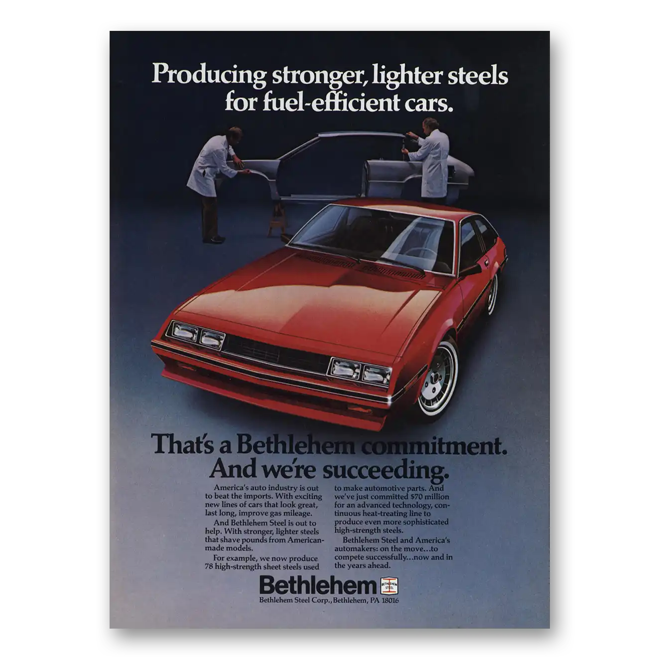 1982 Bethlehem Steel Lighter Steels Fuel Efficient Cars Vintage Magazine Print Ad