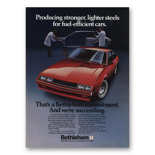 1982 Bethlehem Steel Lighter Steels Fuel Efficient Cars Vintage Magazine Print Ad