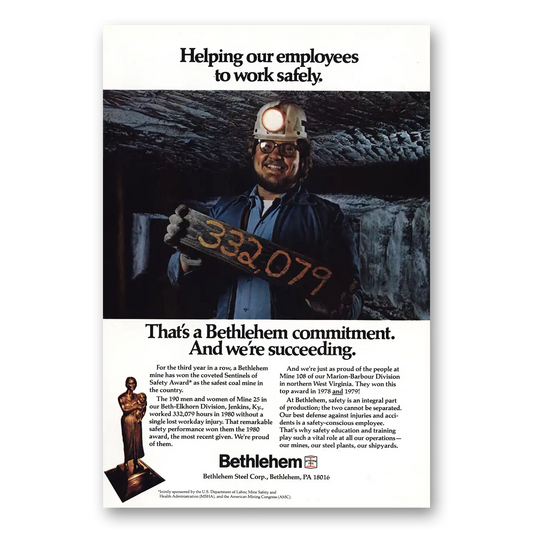 1982 Bethlehem Steel Helping Employees Work Safely Vintage Magazine Print Ad