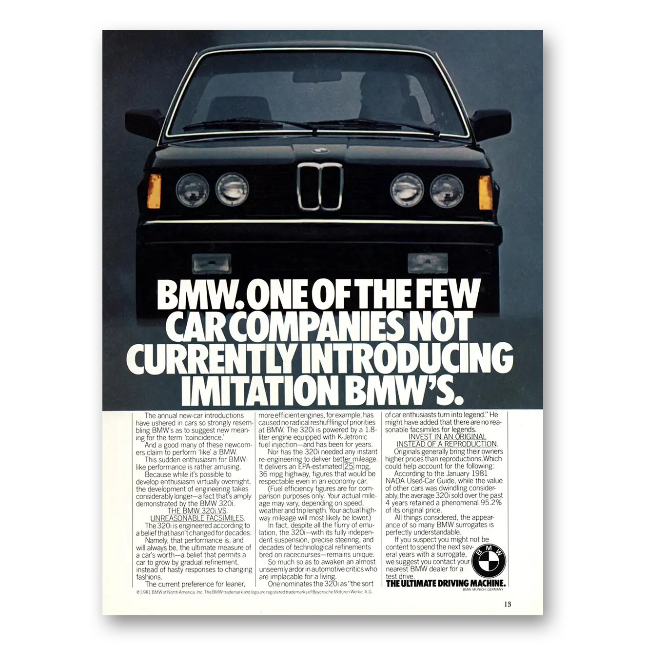 1982 BMW 3 Series One of the Few Car Companies Vintage Magazine Print Ad