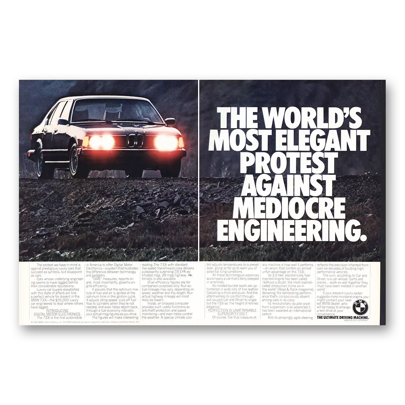 1982 BMW Protest Against Mediocre Engineering Vintage Magazine Print Ad