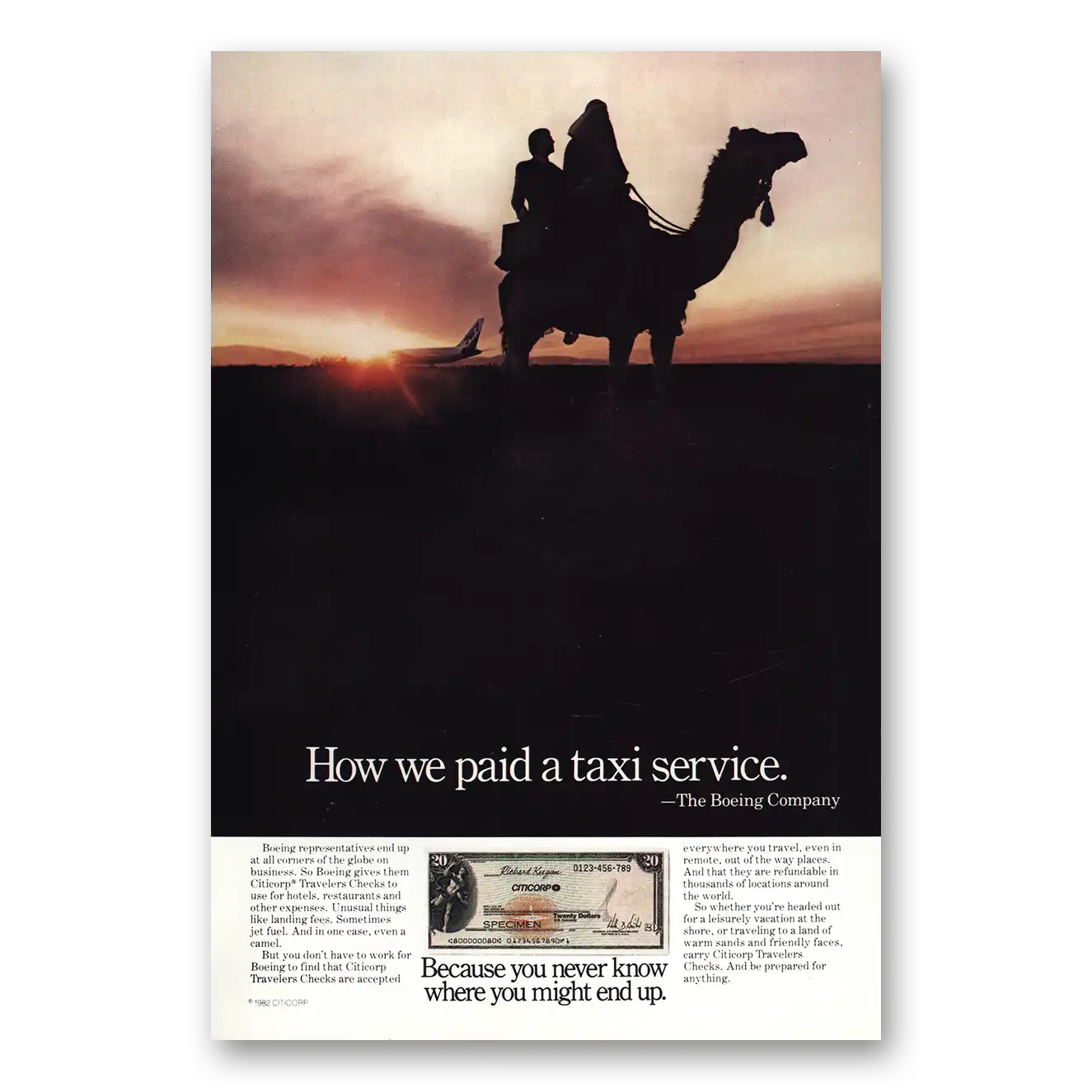 1982 Citicorp How We Paid a Taxi Service Vintage Magazine Print Ad