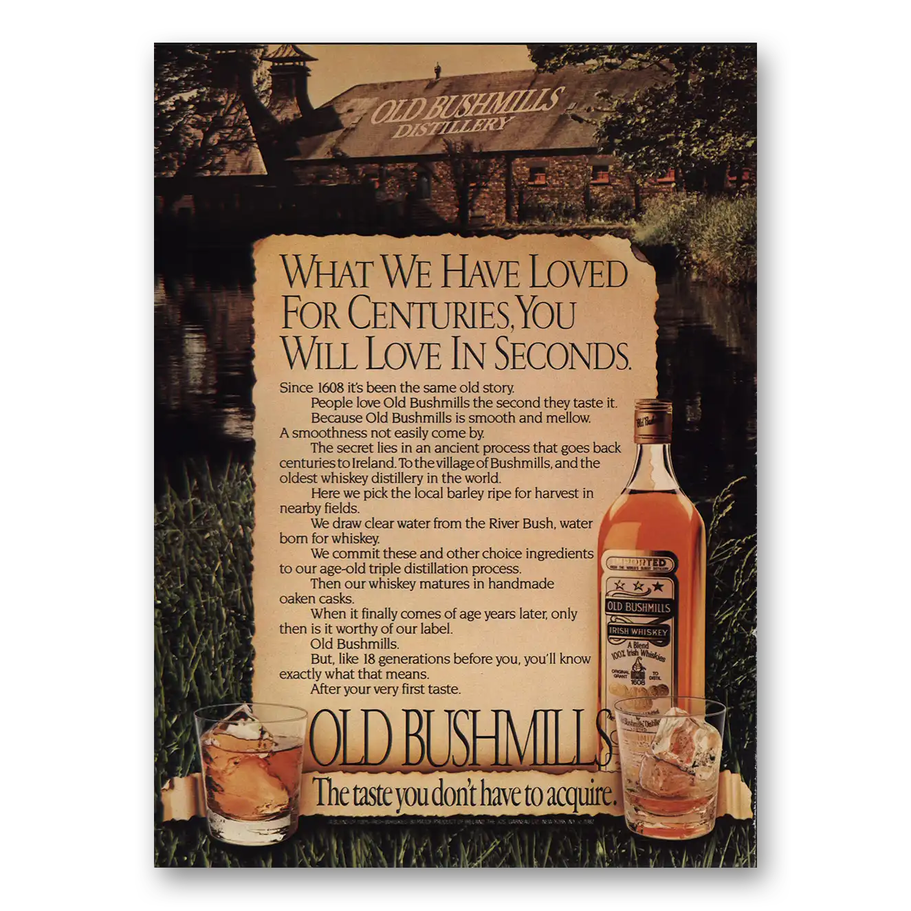 1982 Old Bushmills Whiskey What We Have Loved for Centuries Vintage Magazine Print Ad