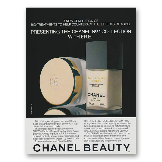 1982 Chanel Beauty No 1 Collection Bio Treatments to Help Counteract Vintage Magazine Print Ad