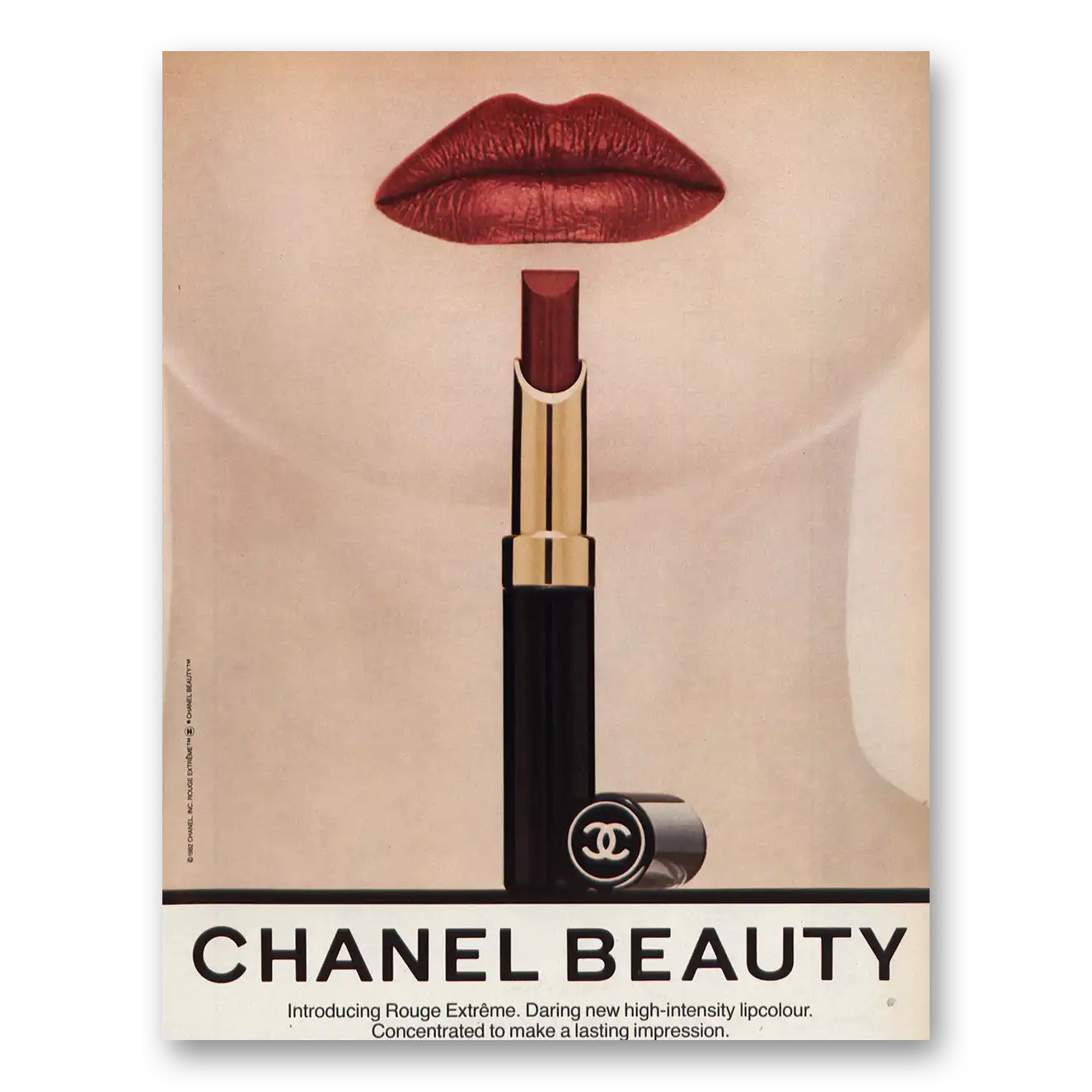 1982 Chanel Beauty Rouge Extreme Lipcolour Vintage Magazine Print Ad