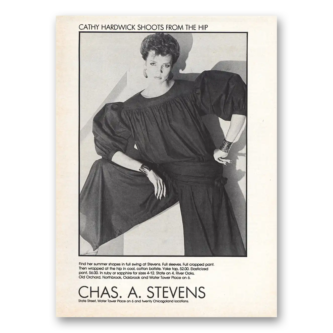 1982 Chas A Stevens Cathy Hardwick Shoots From the Hip Vintage Magazine Print Ad