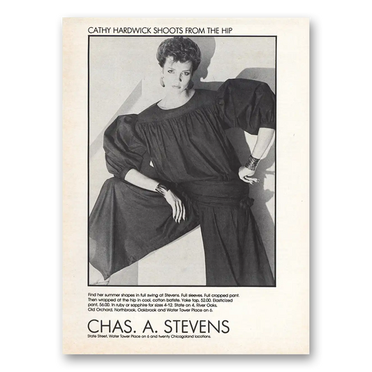 1982 Chas A Stevens Cathy Hardwick Shoots From the Hip Vintage Magazine Print Ad