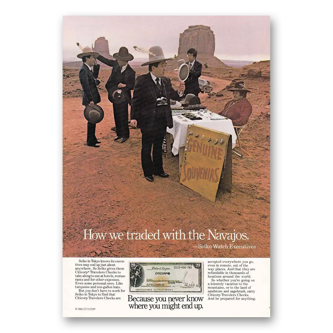 1982 Citicorp Travelers Checks How We Traded With the Navajos Vintage Magazine Print Ad