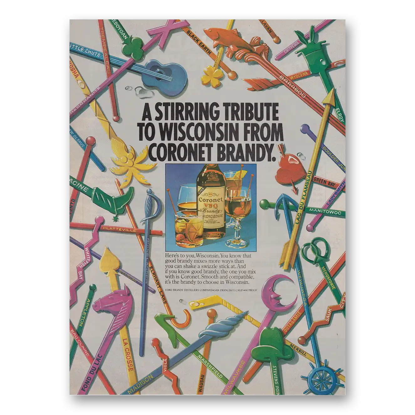 1982 Coronet Brandy Brandy Stirring Tribute to Wisconsin Vintage Magazine Print Ad