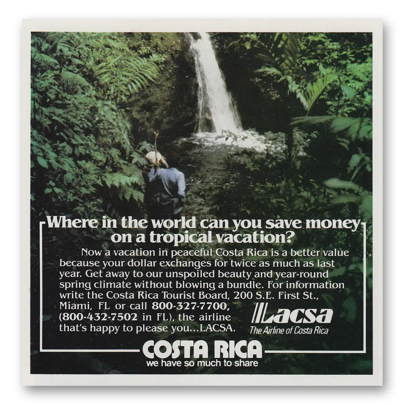 1982 Costa Rica Lacsa Costa Rica Tropical Vacation Vintage Magazine Print Ad