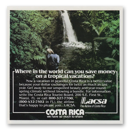 1982 Costa Rica Lacsa Costa Rica Tropical Vacation Vintage Magazine Print Ad