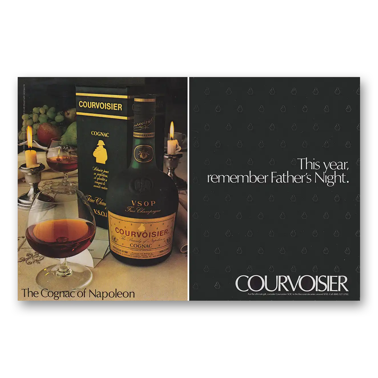 1982 Courvoisier Cognac Remember Fathers Night Vintage Magazine Print Ad