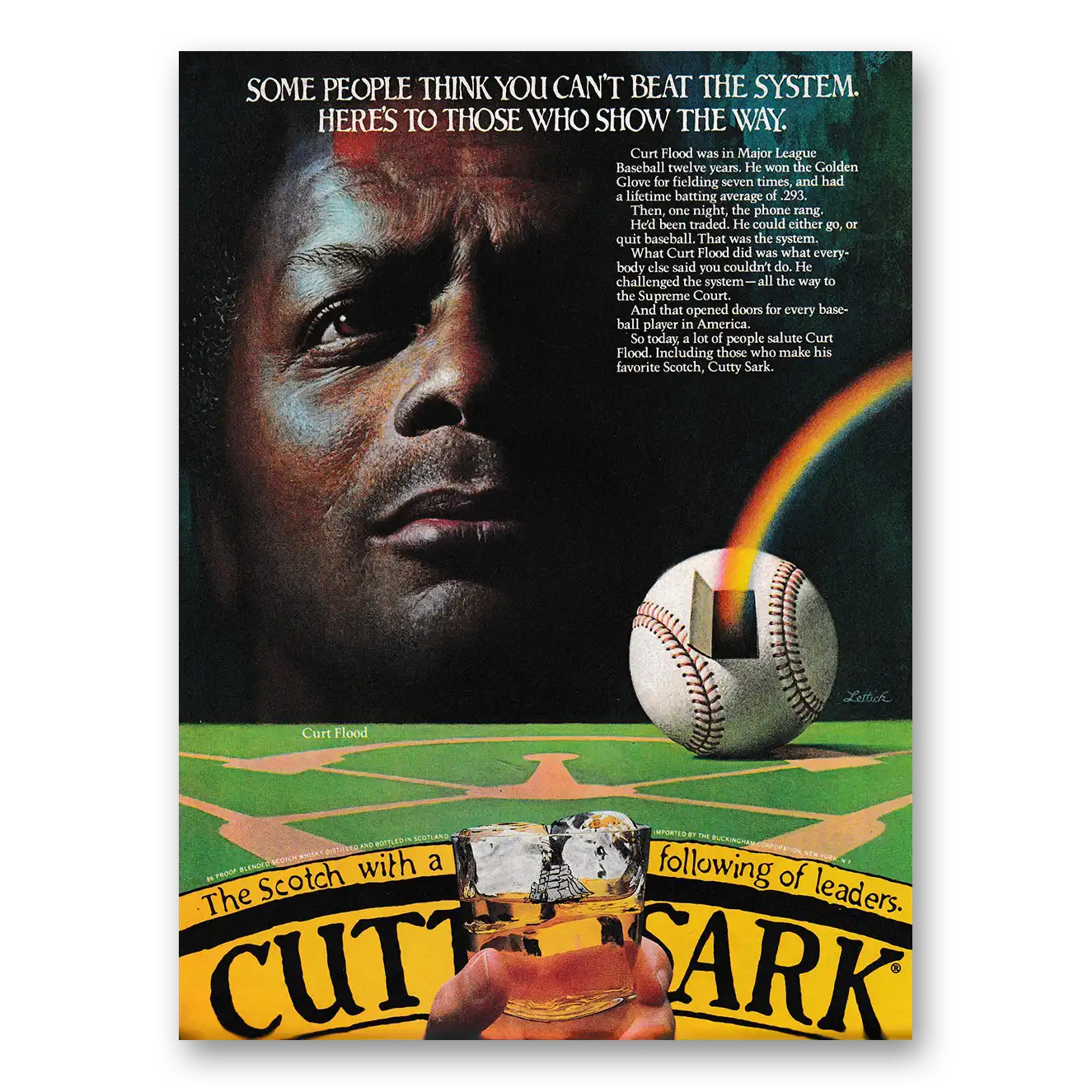 1982 Cutty Sark Think You Can't Beat the System Curt Flood Vintage Magazine Print Ad