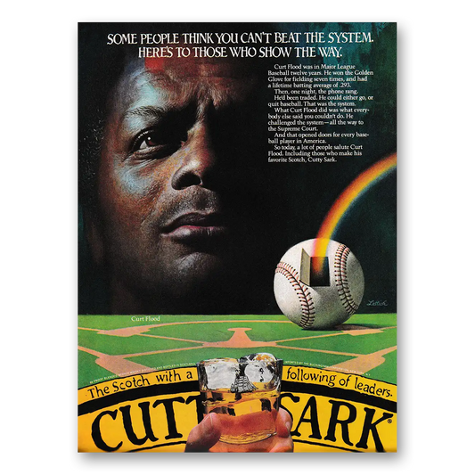 1982 Cutty Sark Think You Can't Beat the System Curt Flood Vintage Magazine Print Ad