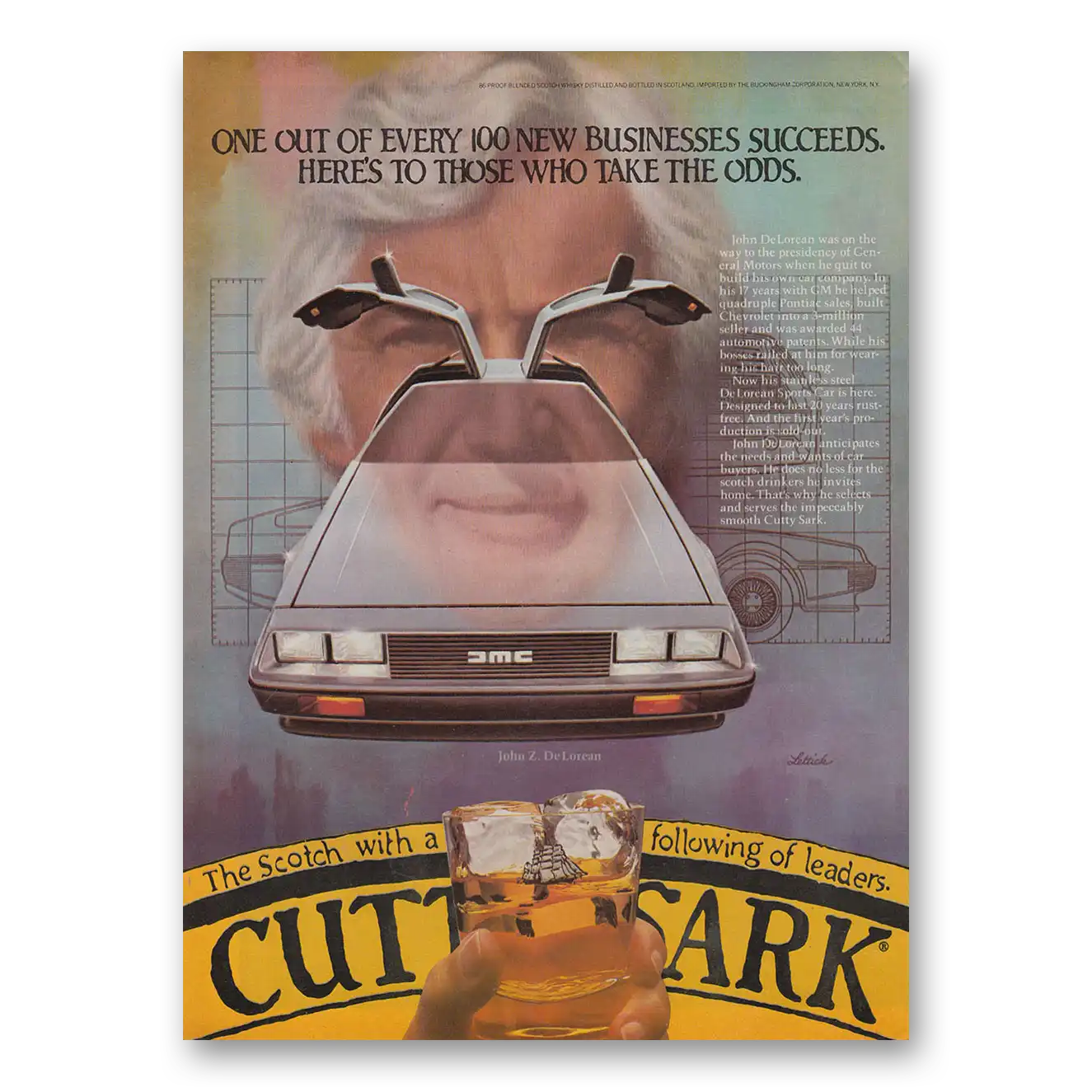 1982 Cutty Sark John DeLorean Vintage Magazine Print Ad