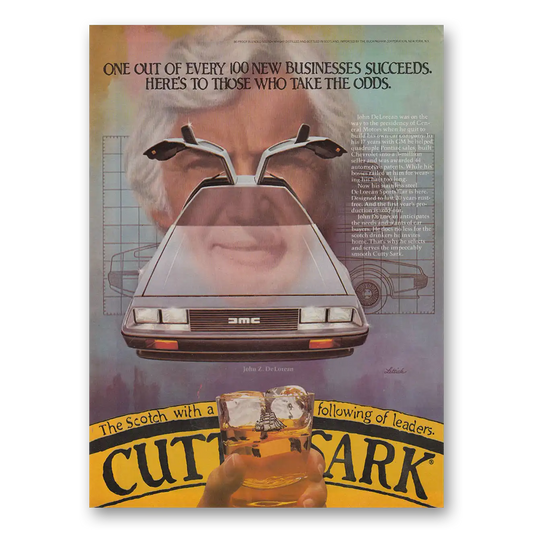 1982 Cutty Sark John DeLorean Vintage Magazine Print Ad