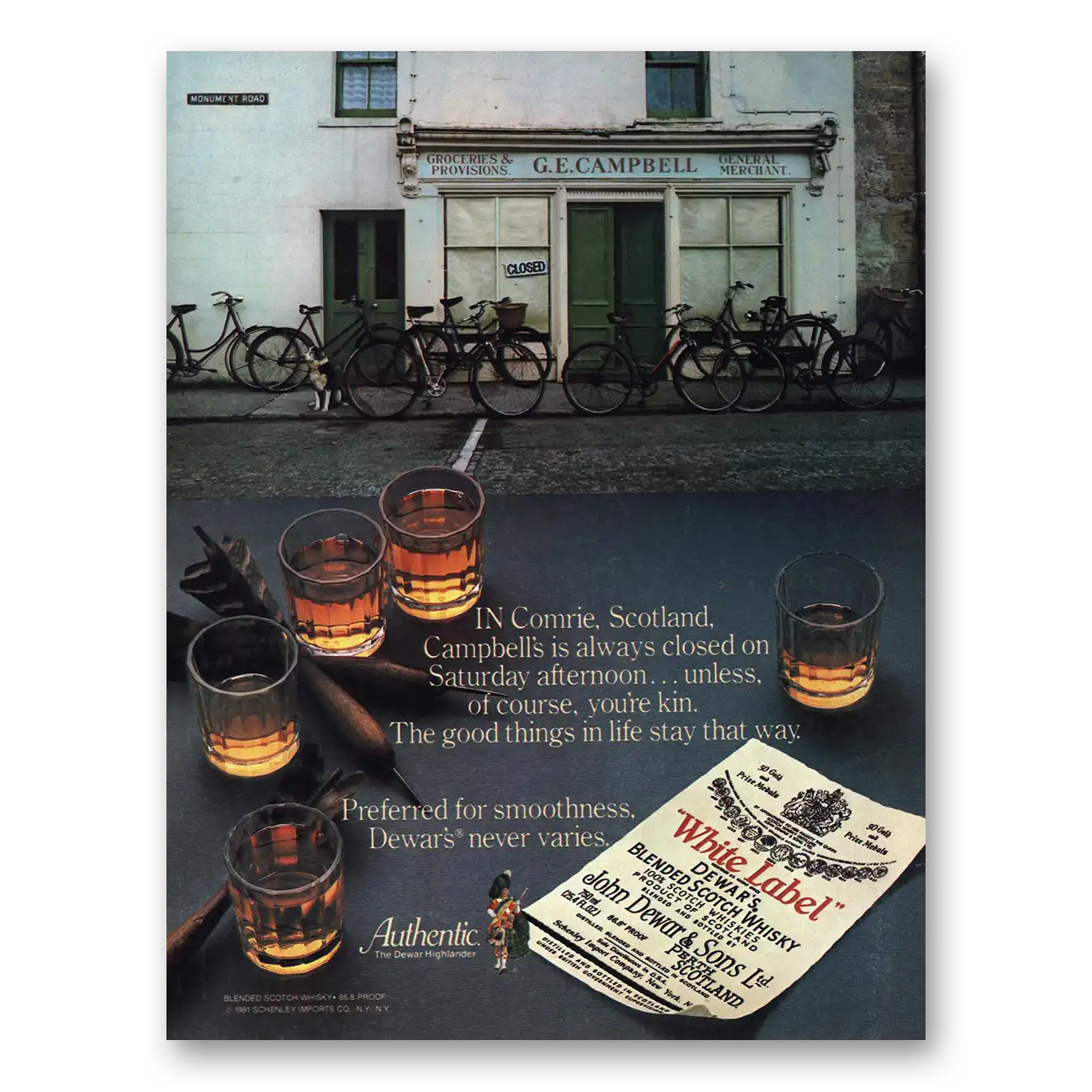 1982 Dewars White Label Comrie Scotland Campbells Vintage Magazine Print Ad