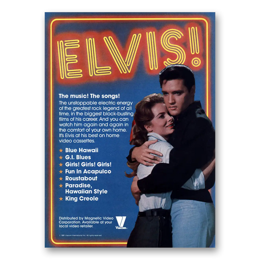 1982 Elvis Home Video Promo Music The Songs Vintage Magazine Print Ad