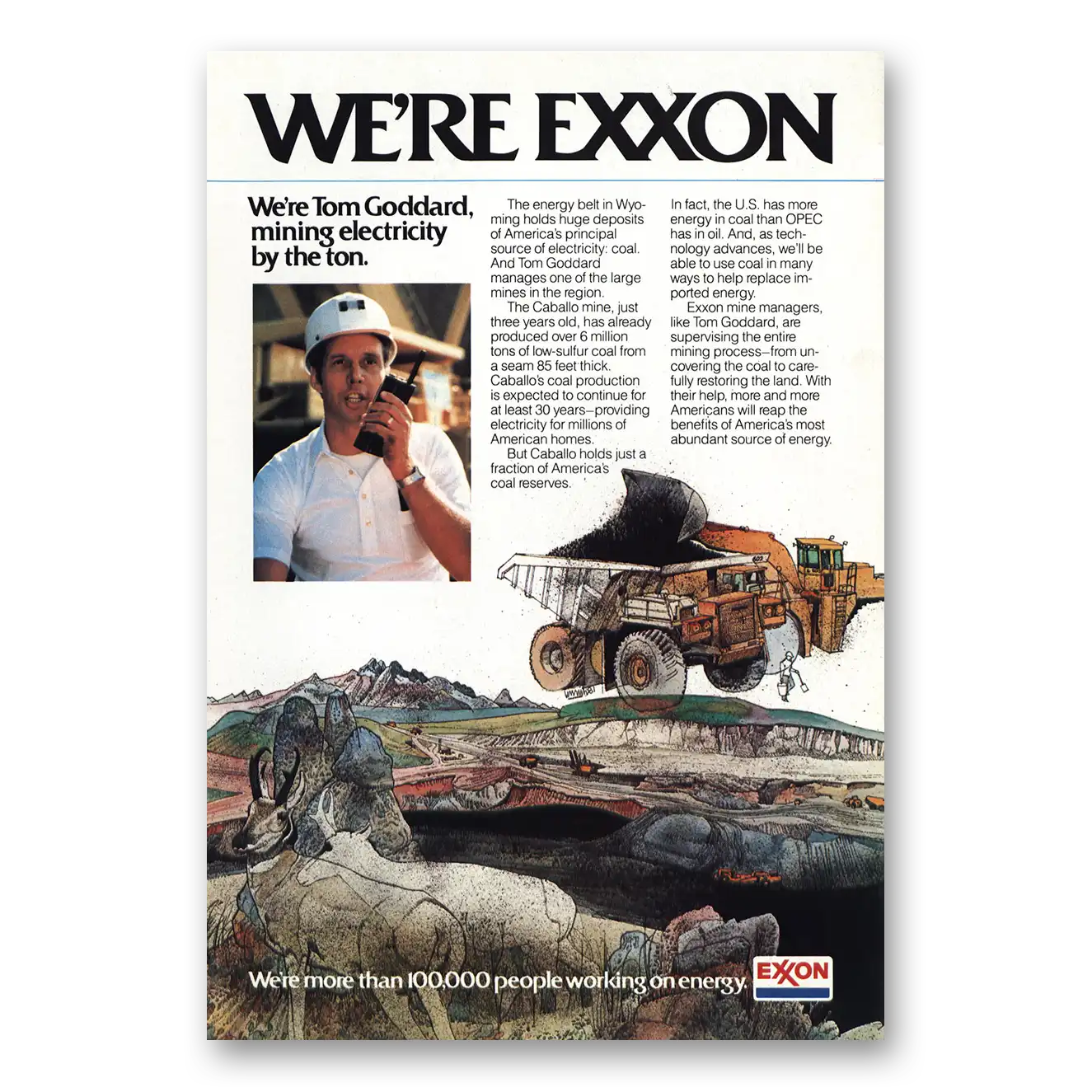 1982 Exxon Tom Goddard Mining Electricity Vintage Magazine Print Ad