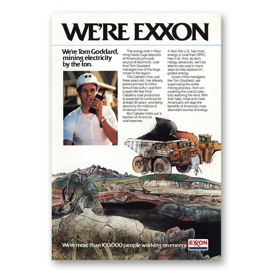 1982 Exxon Tom Goddard Mining Electricity Vintage Magazine Print Ad