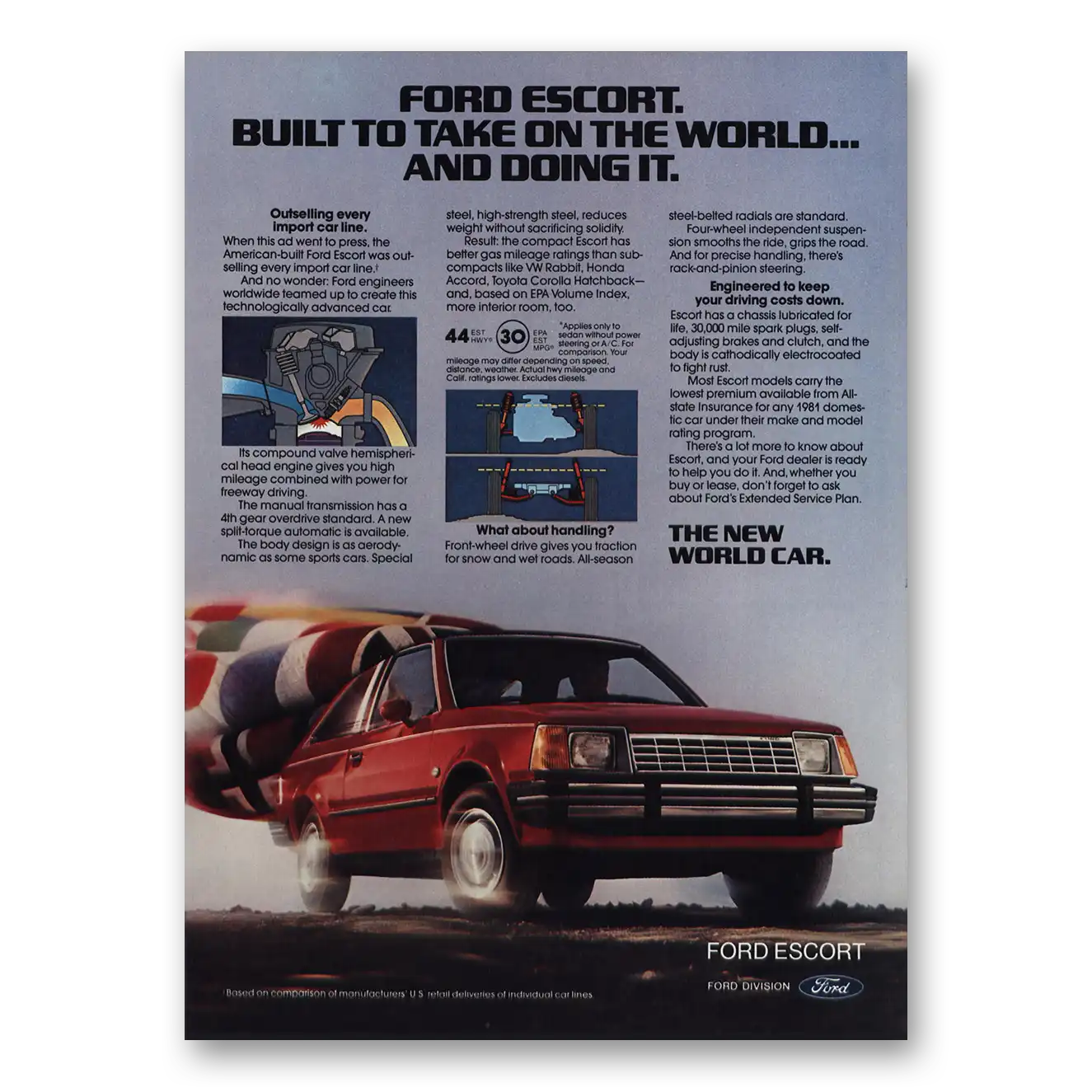 1981 Ford Escort Built To Take On the World Vintage Magazine Print Ad