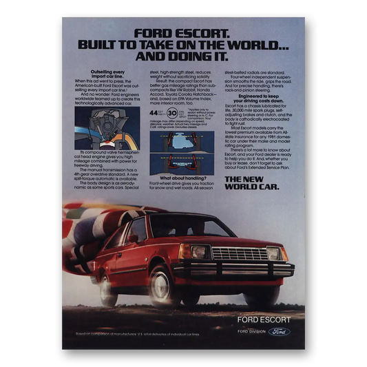 1981 Ford Escort Built To Take On the World Vintage Magazine Print Ad