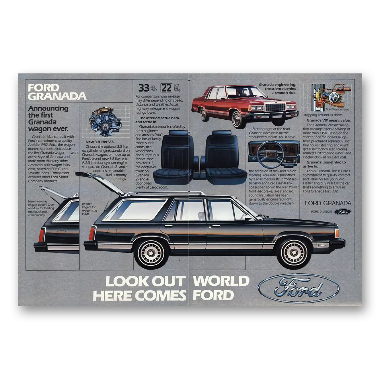 1982 Ford Granada Look Out World Vintage Magazine Print Ad