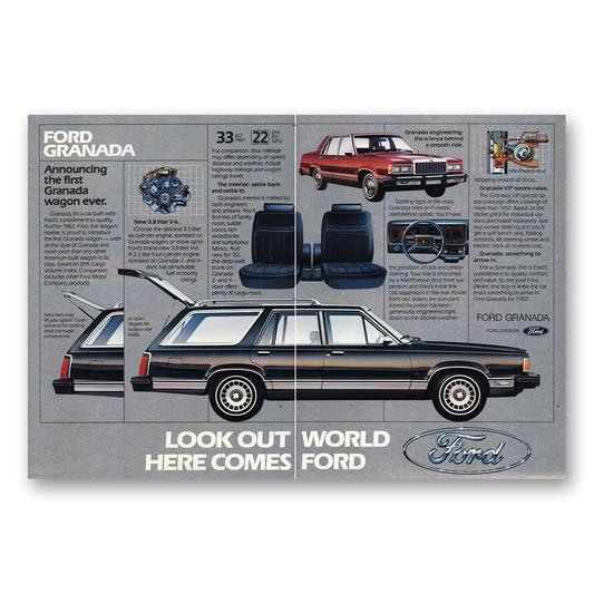 1982 Ford Granada Look Out World Vintage Magazine Print Ad