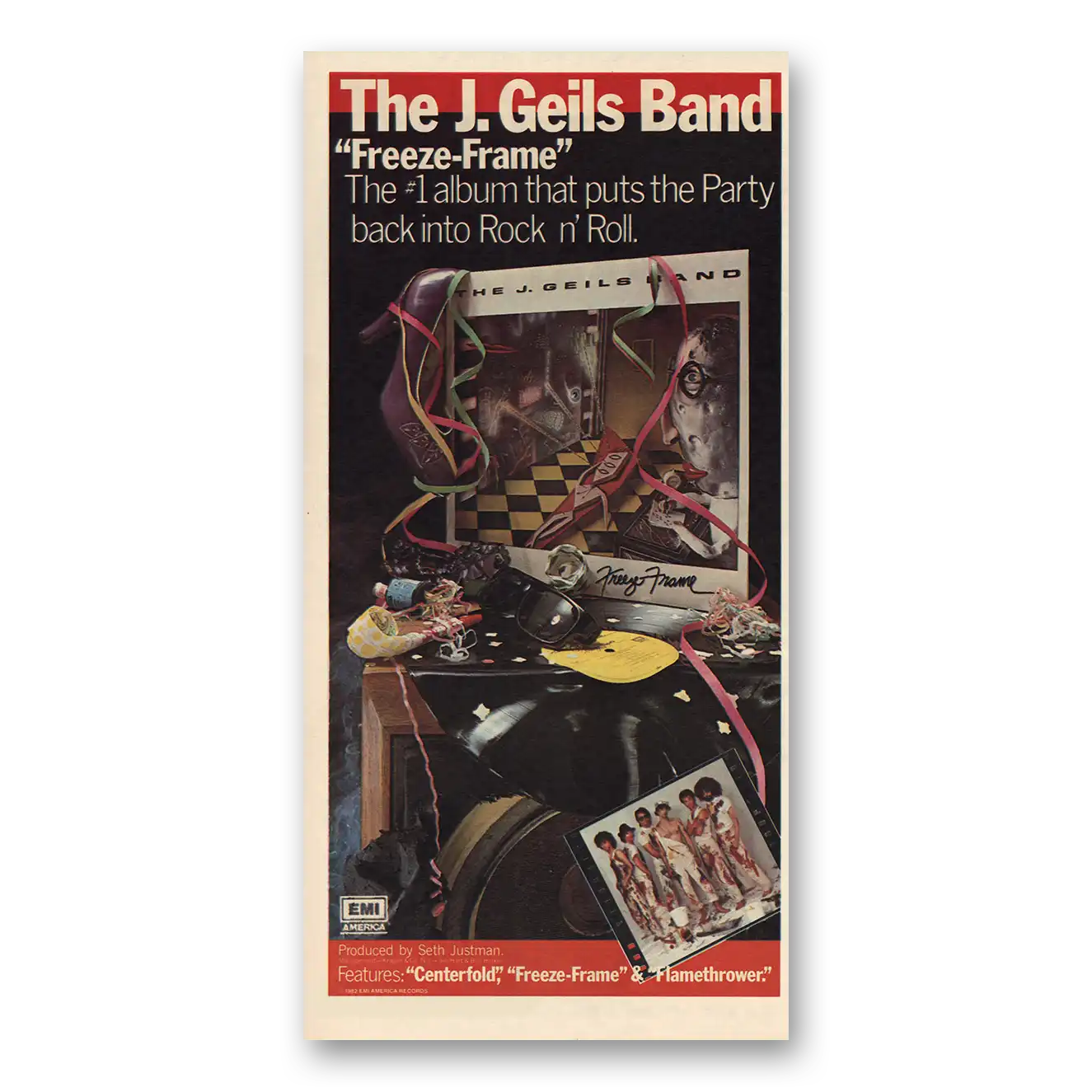 1982 J Geils Band Promo Freeze Frame Vintage Magazine Print Ad