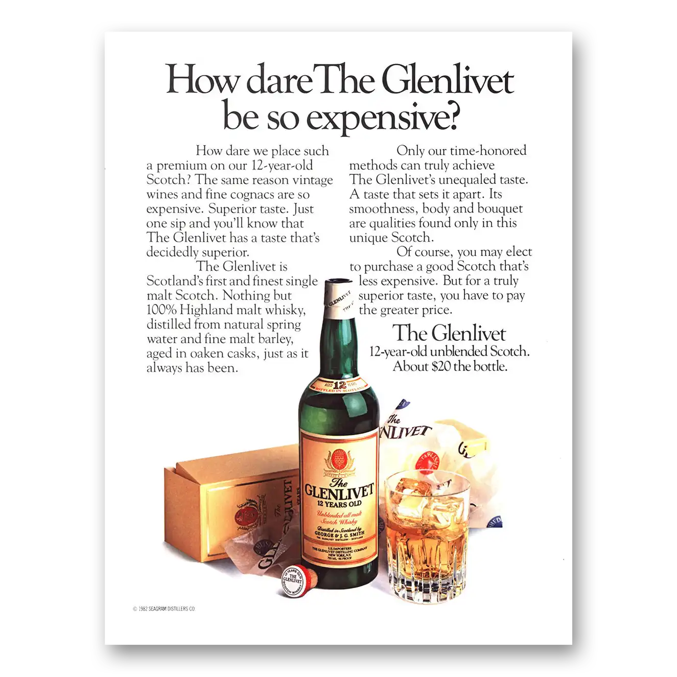 1982 Glenlivet How Dare the Glenlivet Be So Expensive Vintage Magazine Print Ad