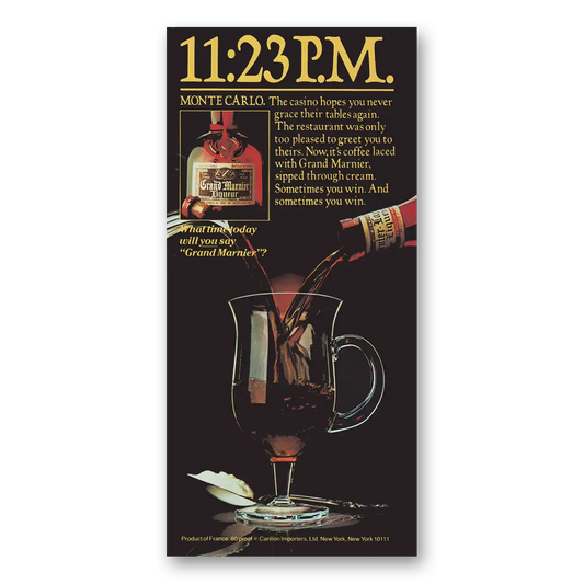 1982 Grand Marnier 11:23 PM Monte Carlo Vintage Magazine Print Ad