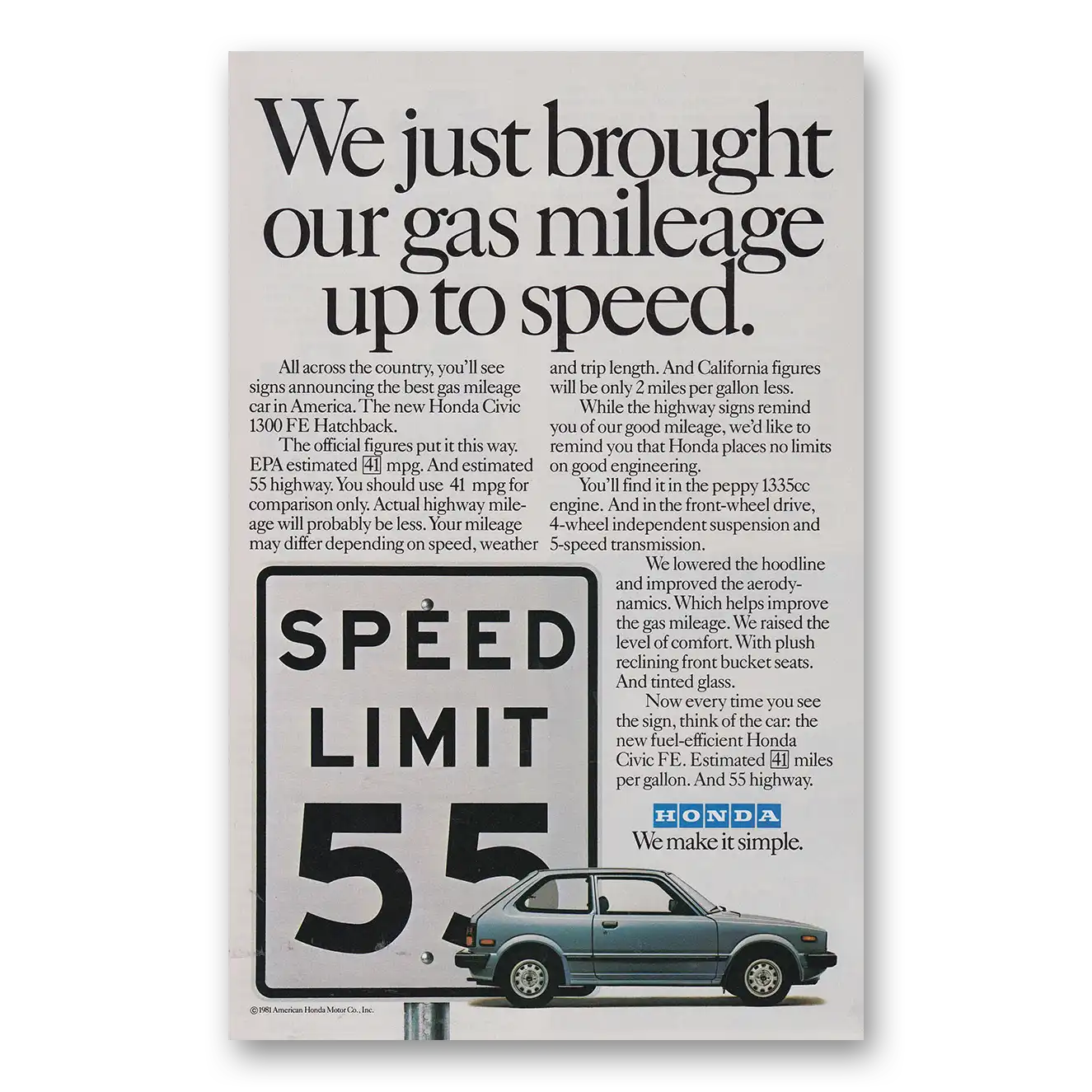 1982 Honda Civic Hatchback Brought Our Gas Mileage Up to Speed Vintage Magazine Print Ad