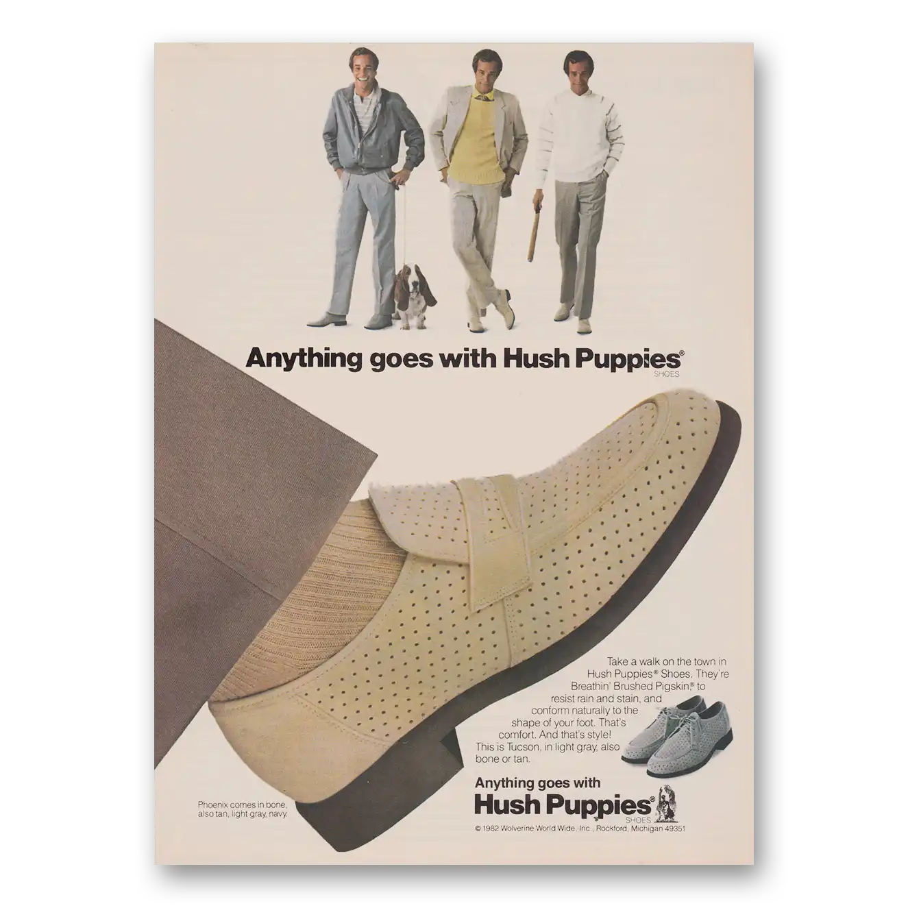 1982 Hush Puppies Anything Goes Vintage Magazine Print Ad