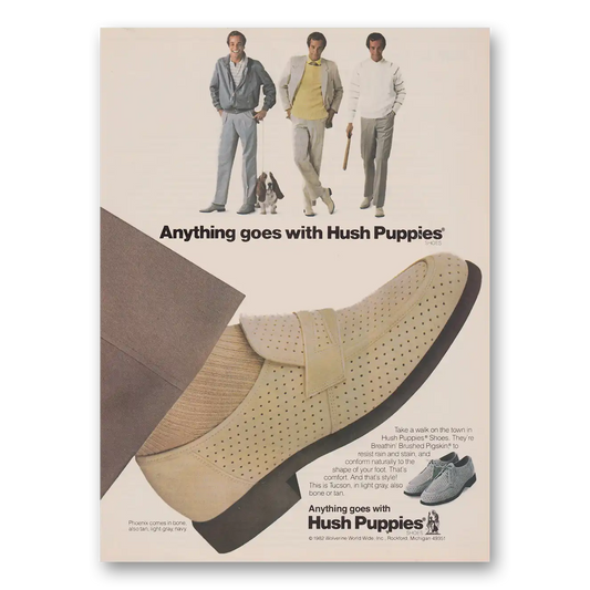 1982 Hush Puppies Anything Goes Vintage Magazine Print Ad