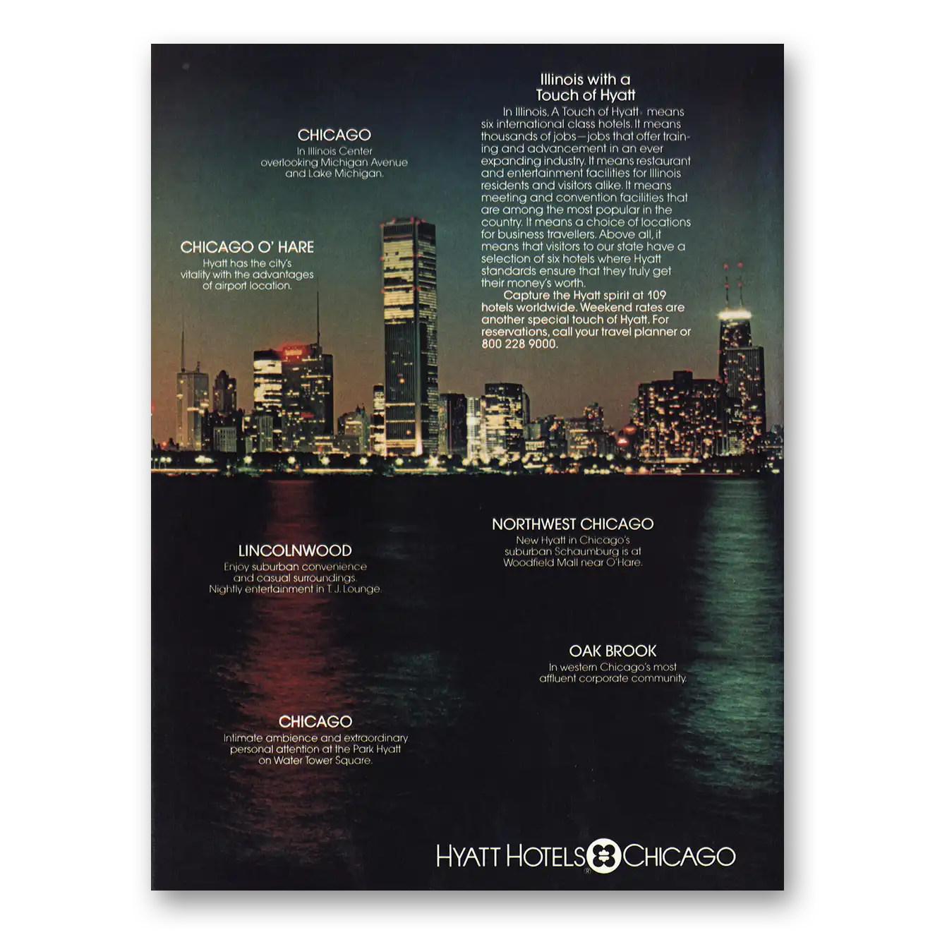 1982 Hyatt Hotels Chicago Illinois With a Touch of Hyatt Vintage Magazine Print Ad