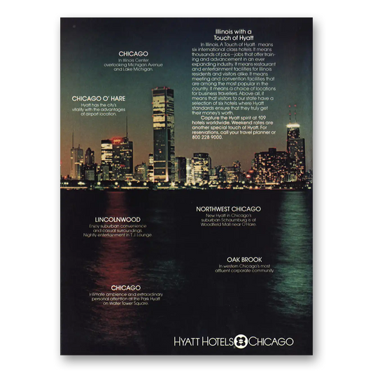 1982 Hyatt Hotels Chicago Illinois With a Touch of Hyatt Vintage Magazine Print Ad