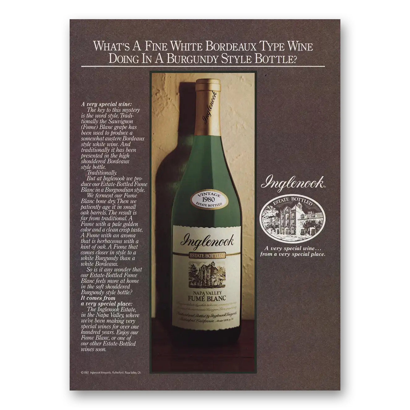 1982 Inglenook Fine White Bordeaux Type Wine Vintage Magazine Print Ad