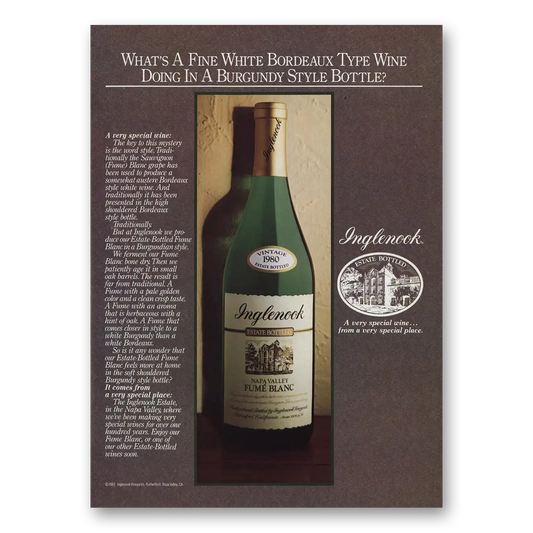 1982 Inglenook Fine White Bordeaux Type Wine Vintage Magazine Print Ad