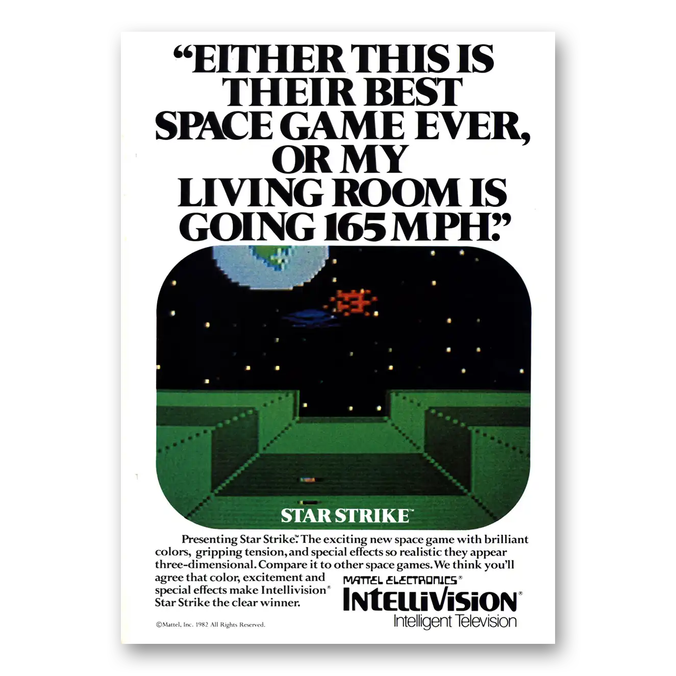 1982 Intellivision Best Space Game Ever Star Strike Vintage Magazine Print Ad