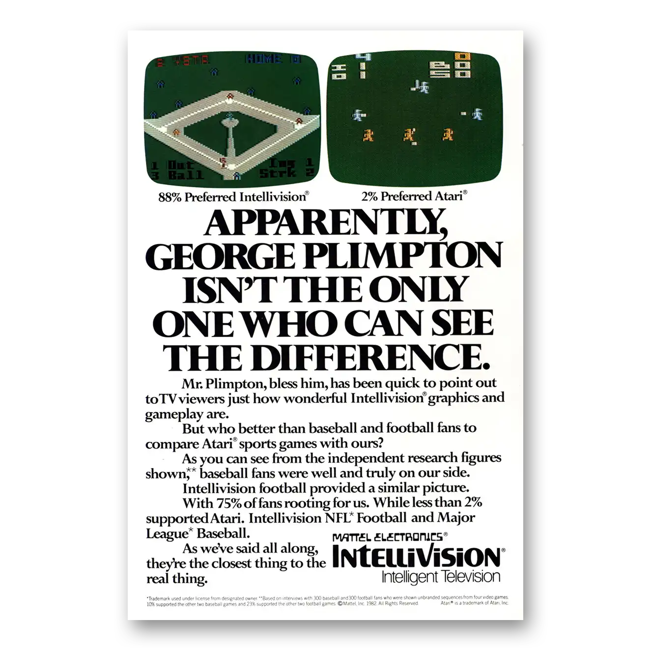 1982 Intellivision George Plimpton Isnt the Only One Vintage Magazine Print Ad