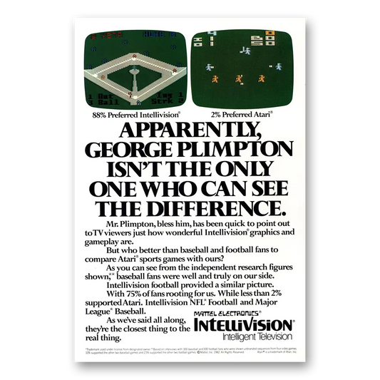 1982 Intellivision George Plimpton Isnt the Only One Vintage Magazine Print Ad