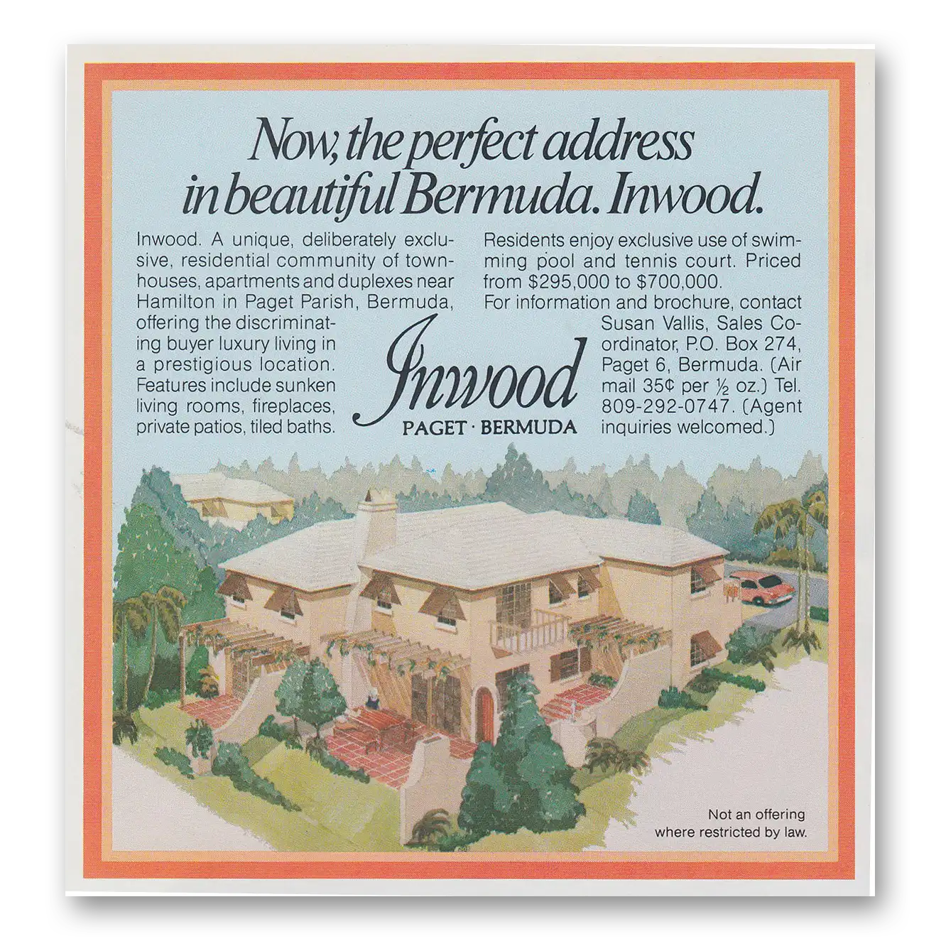 1982 Inwood Bermuda Paget Bermuda Perfect Address Vintage Magazine Print Ad