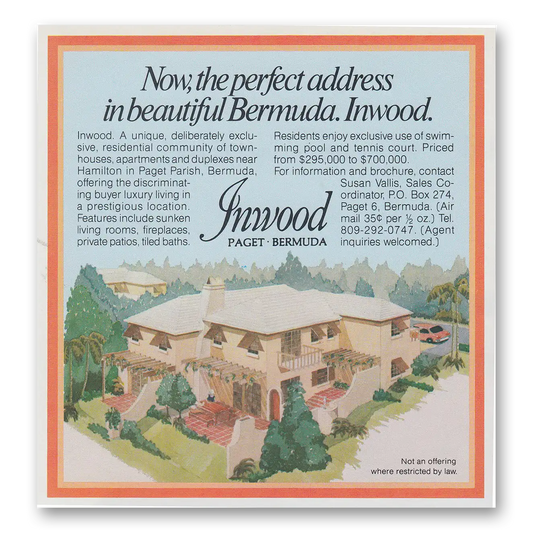 1982 Inwood Bermuda Paget Bermuda Perfect Address Vintage Magazine Print Ad