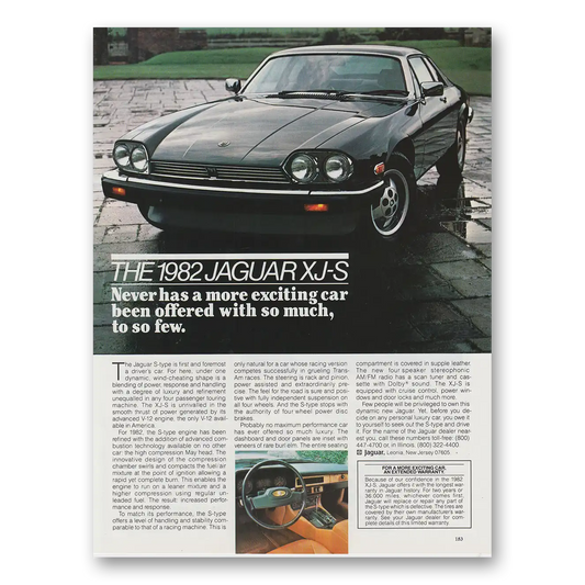 1982 Jaguar XJS Never Has a More Exciting Car Vintage Magazine Print Ad