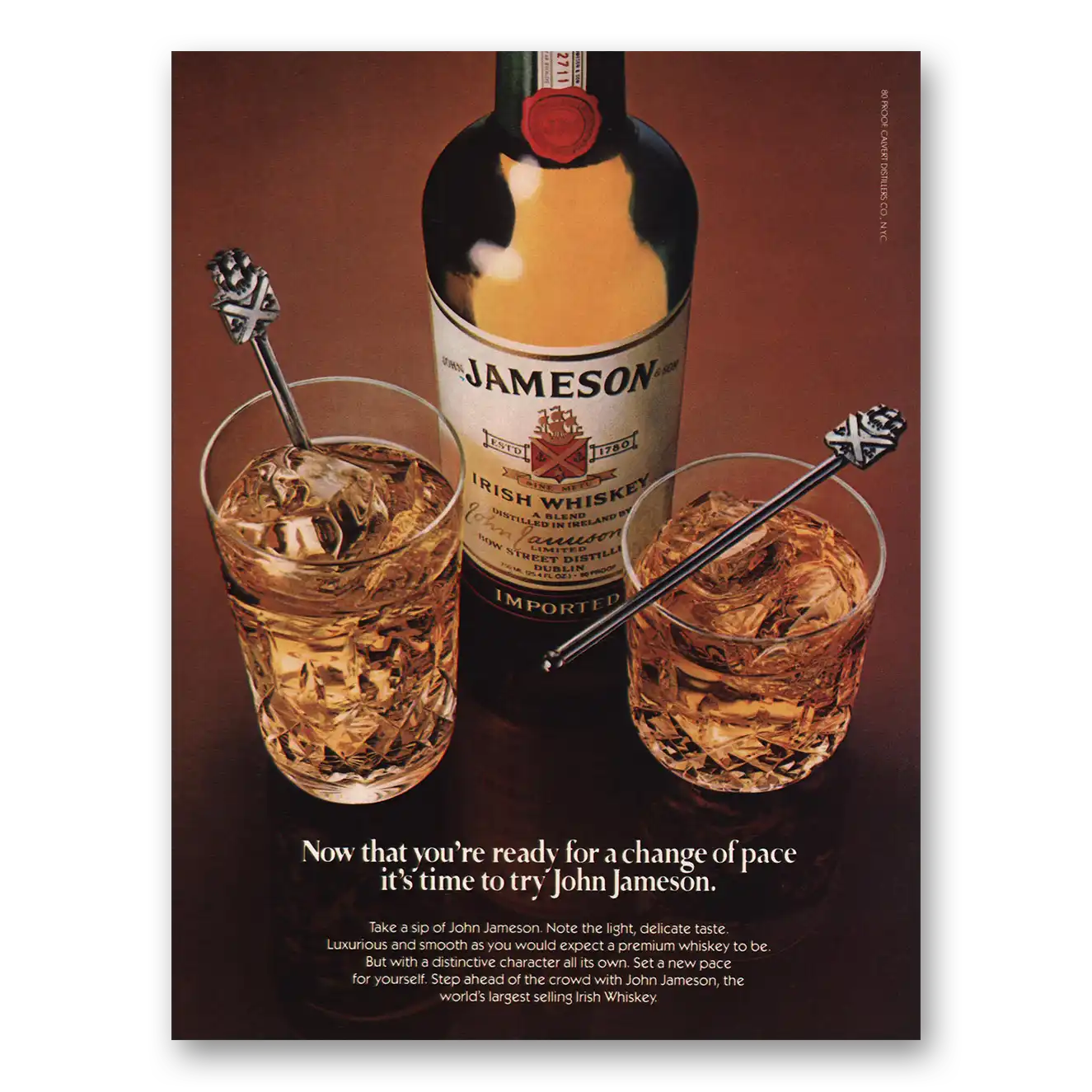 1982 John Jameson Irish Whiskey Jameson Whiskey Ready for Change of Pace Vintage Magazine Print Ad