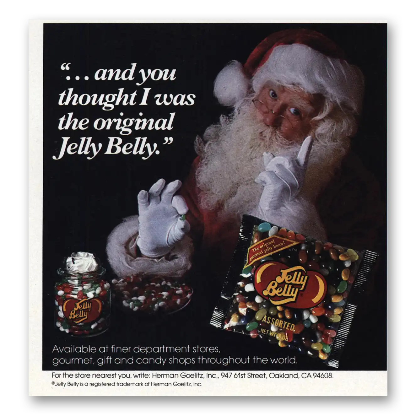 1982 Jelly Belly You Thought I Was the Original Santa Vintage Magazine Print Ad