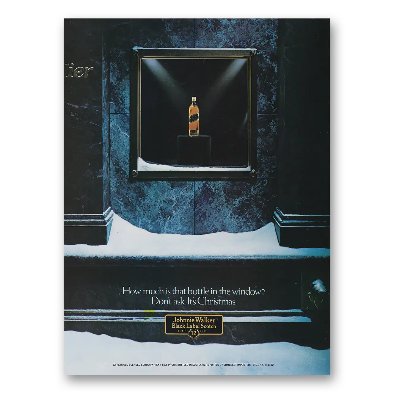 1982 Johnnie Walker Black Label How Much Is That Bottle In the Window Don't Ask Its Christmas Vintage Magazine Print Ad