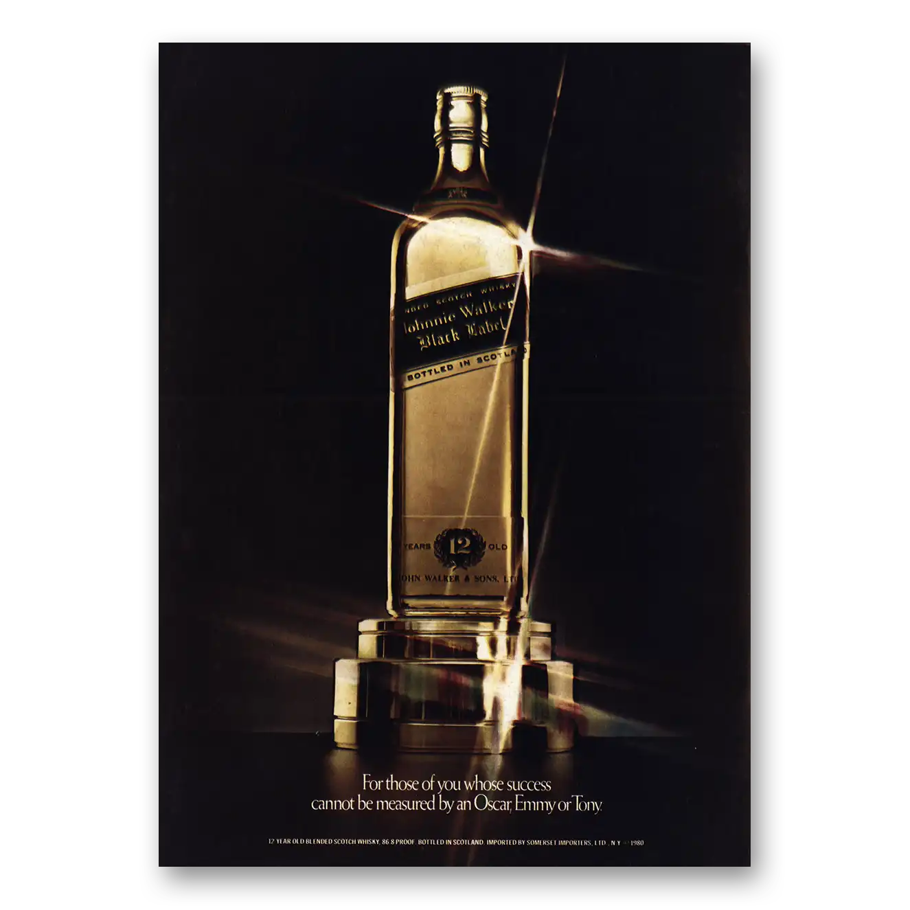 1982 Johnnie Walker Black Label Oscar Emmy or Tony Vintage Magazine Print Ad